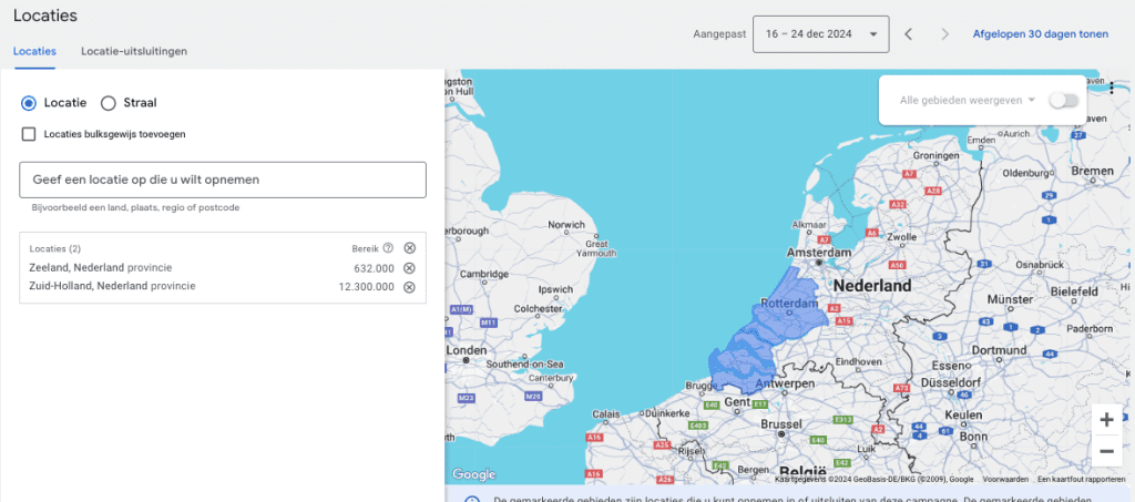 Voorbeeld Google ads locatie targeting